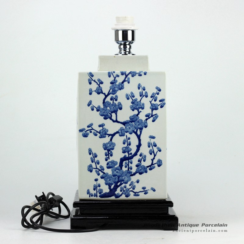 DS66-RYQQ_Hand paint winter sweet pattern hot sale blue white ceramic square jar lamp