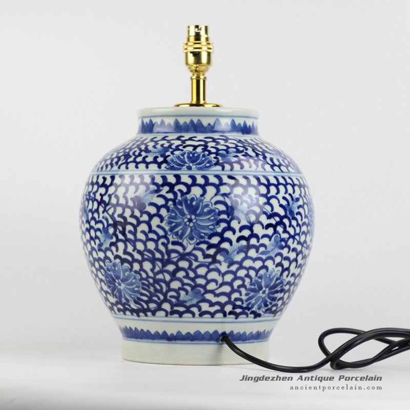 DS78-RYLU88_China blue and white countryside type round ceramic desk lamp