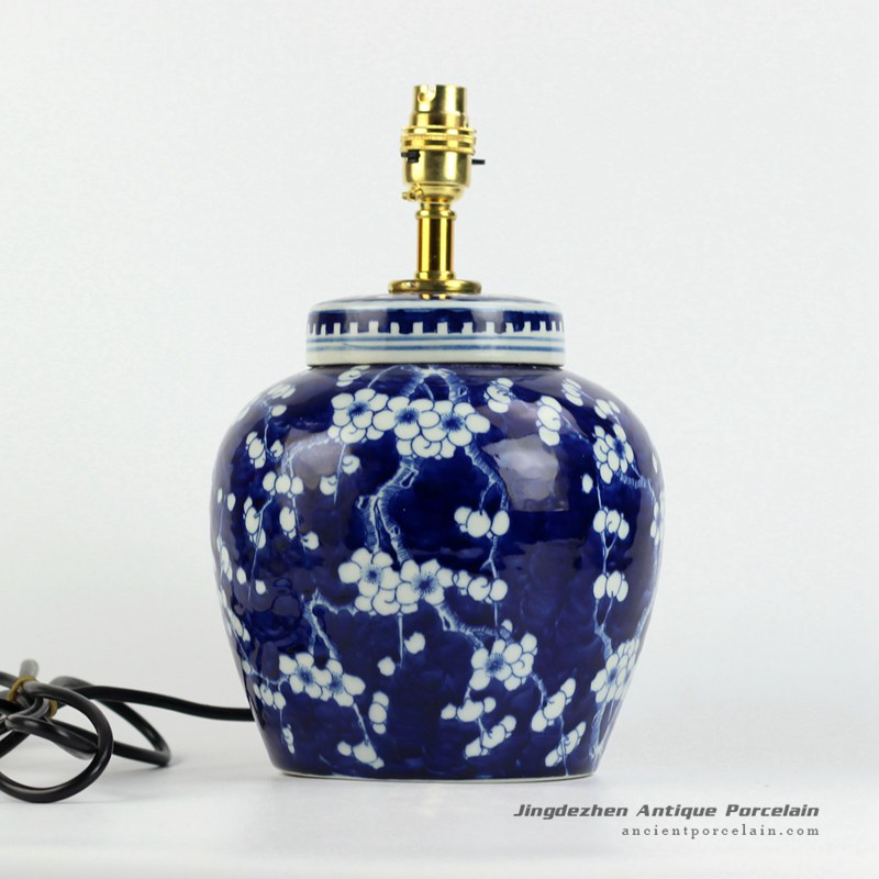 DS79-RYQQ53-D_Dark blue and white winter sweet flower pattern ceramic jar lamp