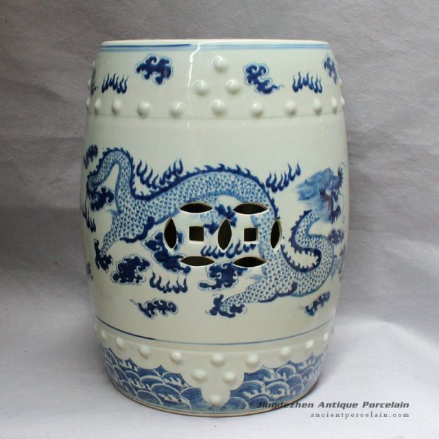 RYLU12_Chinese antique furniture Blue and White Painted dragon Ceramic Stool