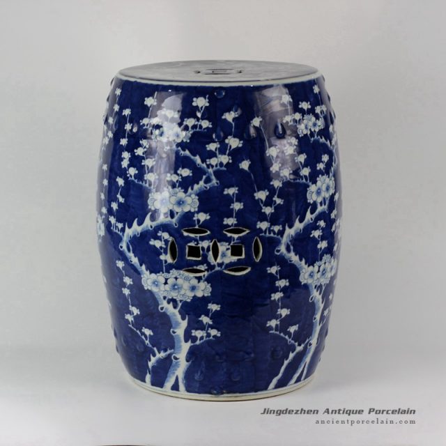 RYLU18-C_Ceramic Blue & White Plum blossom Garden Stool