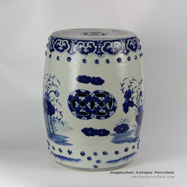 RYLU18_Hand painted blue and white chinese ceramics stools floral design