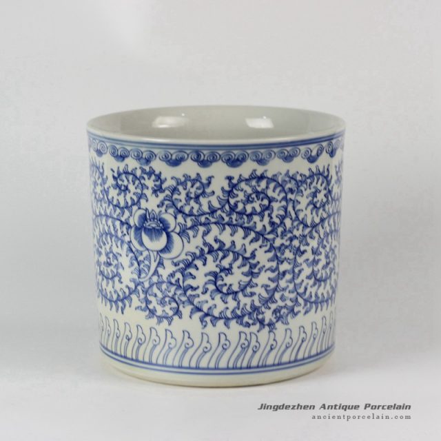 RYLU24-C_Blue & White Floral design Ceramic Pen Holder