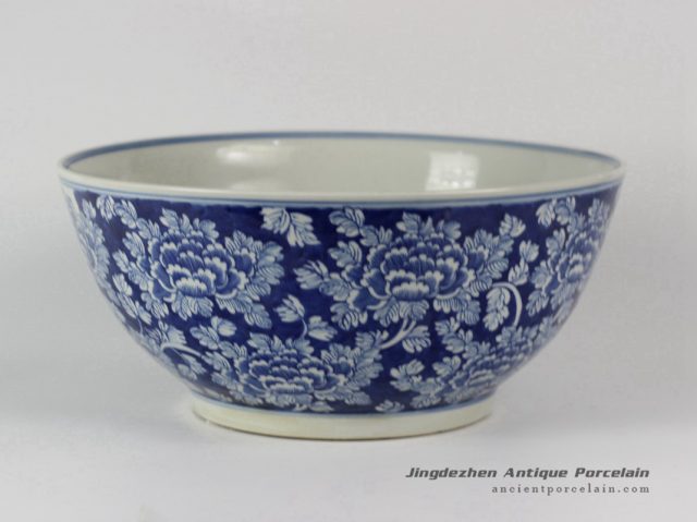 RYLU31_Hand painted White Blue Floral design Porcelain Fishbowls