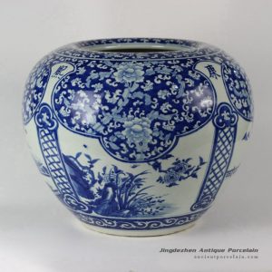RYLU38_Porcelain Medallion Flower Design Blue and White Pots