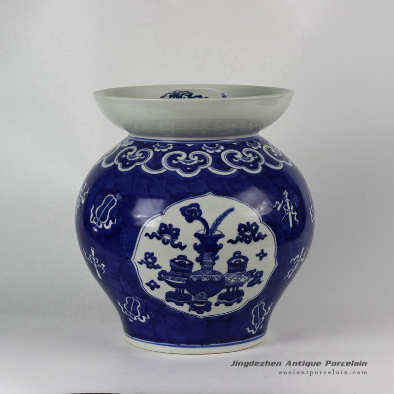 RYLU40_Hand painted Blue White Eight Treasure Ceramic Pickle Jar