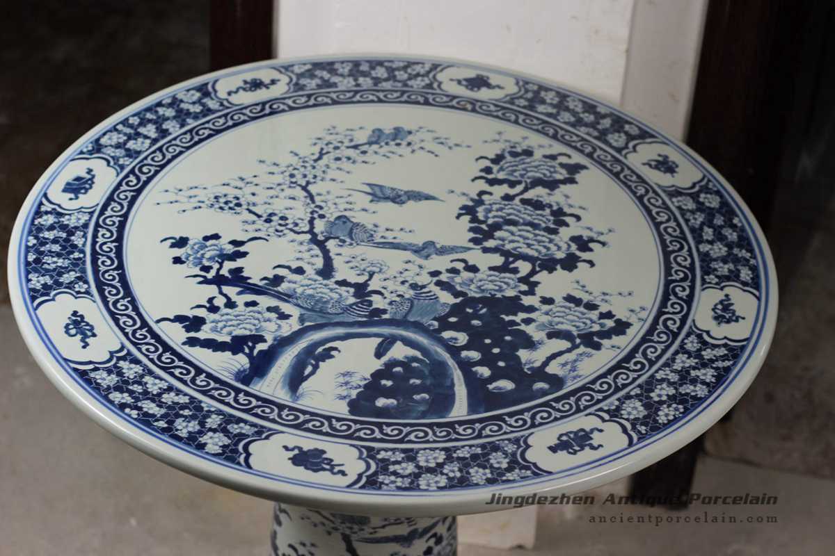 RYLU56-B_Blue and White Floral Ceramic Table