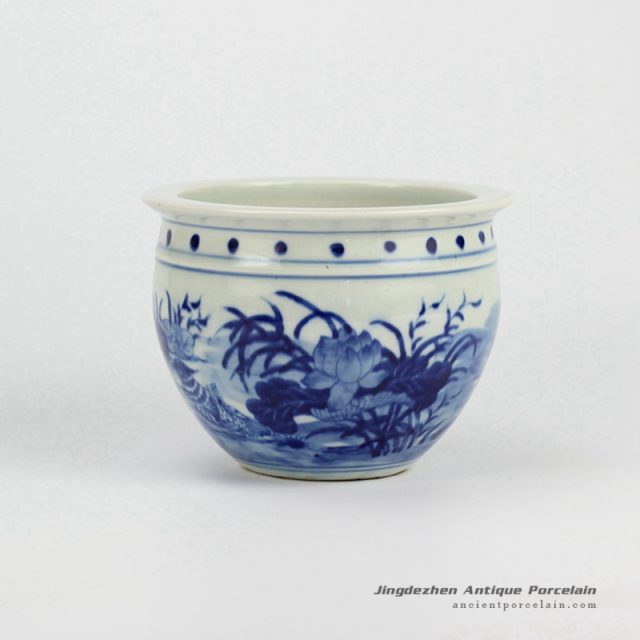 RYLU60-B_Painted Blue and White Small Cearmic Planter