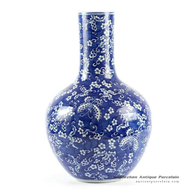 RYLU62-C_16inches Blue and White Butterfly Ball Porcelain Vase