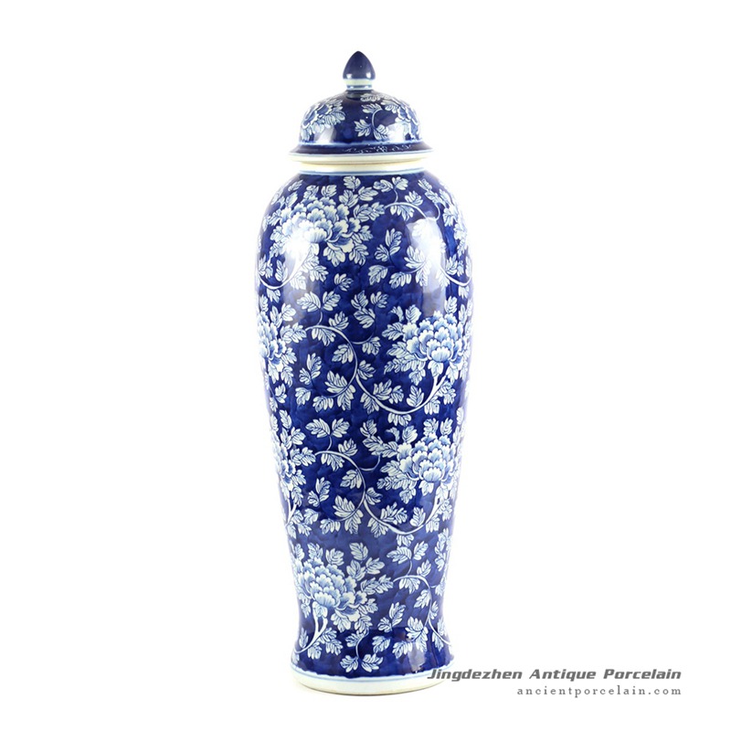 RYLU66-C_H29″ Ceramic Blue and White Flower Ginger Jar