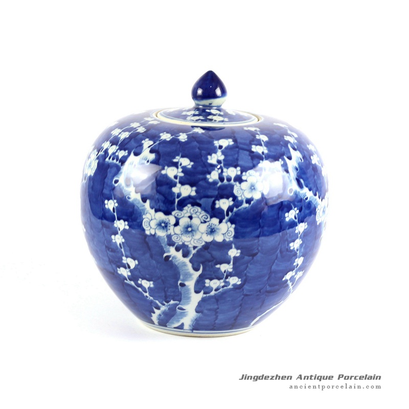 RYLU68-B_Oriental Chinese hand painted blue and white porcelain vintage cookie jar