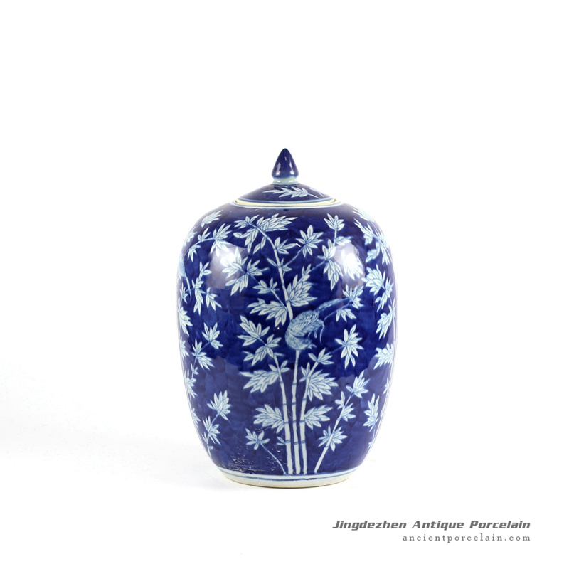 RYLU71-C_Elegant blue and white ceramic wholesale cookie jar