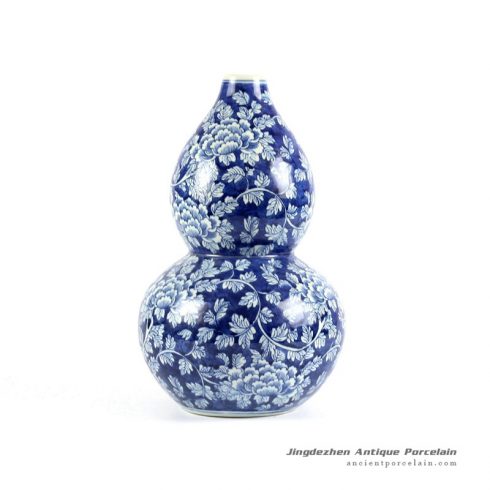 RYLU76-A_calabash shaped blue and white hand painted ceramic vases wholesale