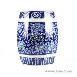 RYLU79-8SIDE_Hand painted peony pattern blue and white 8 sides ceramic stool online sale