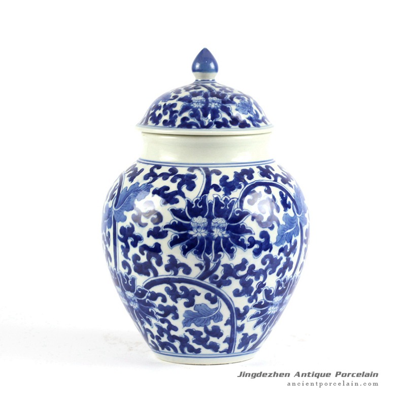 RYLU84-B_Hand painted blue and white small porcelain vintage cookie jar