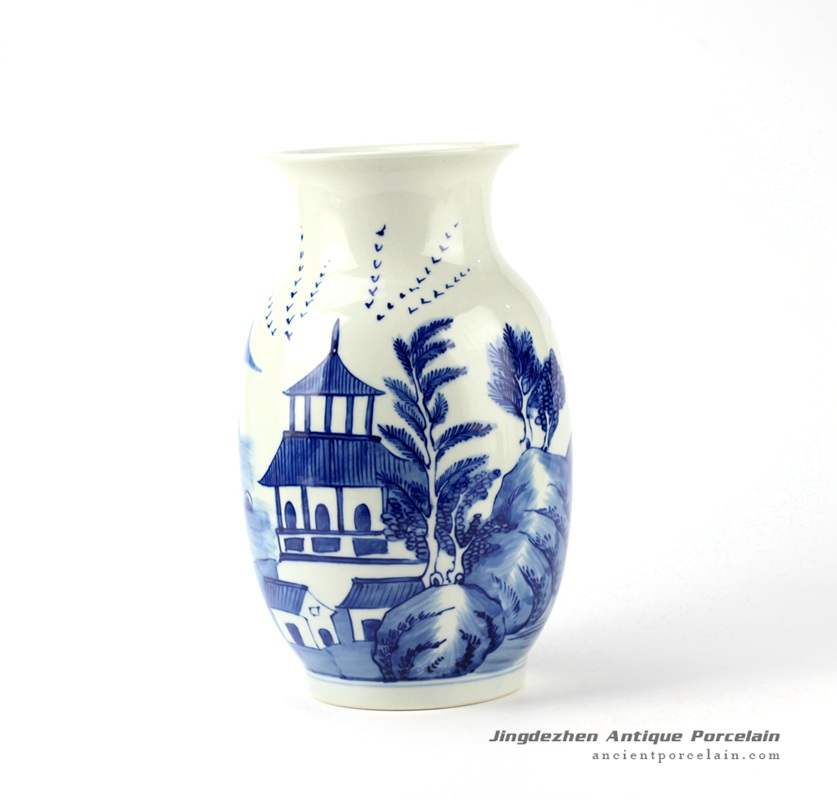 RYLU94_Hand paint pagoda pattern ceramic blue and white vase for home decor