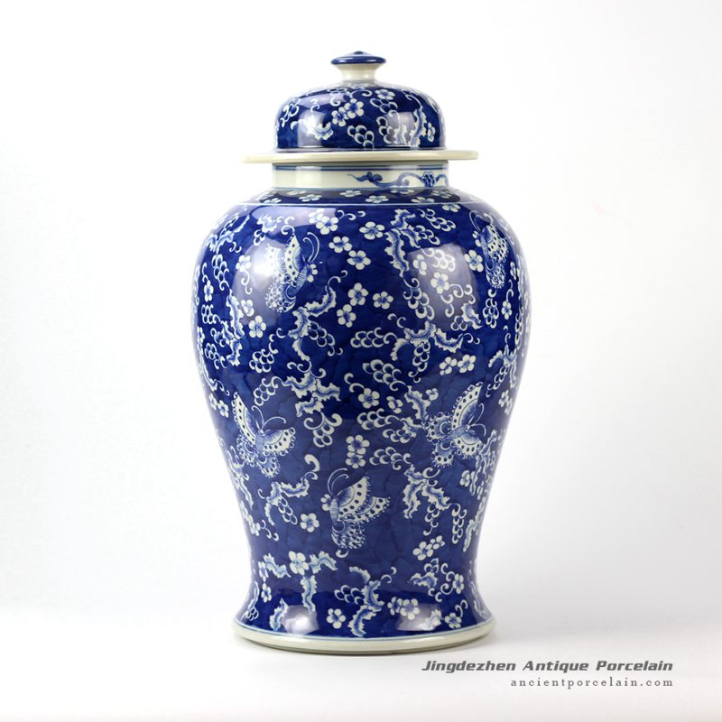 RYLU95_Worldwide online shopping cobalt and white hand painted butterfly pattern ceramic ginger jar