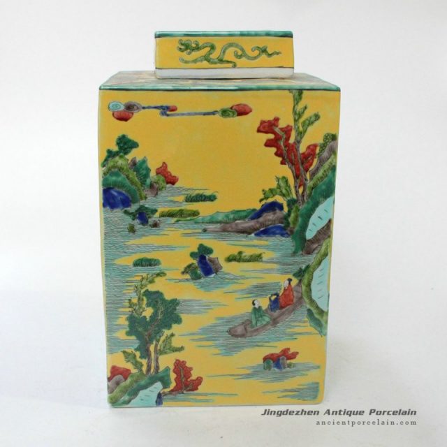 RYQQ24_12inch Chinese landscape design Plain tricolour Ceramic Jar