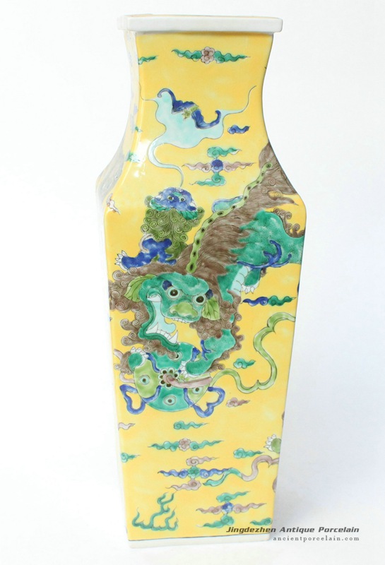 RYQQ33_17inch Hand painted Square Lion design Ceramic Vase