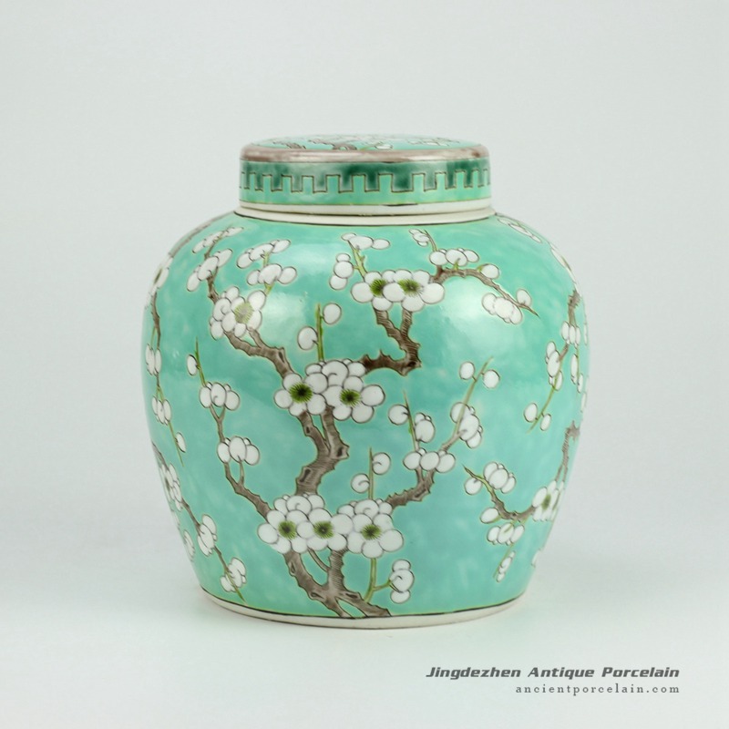 RYQQ34-D_Green Ceramic Plum blossom Jar