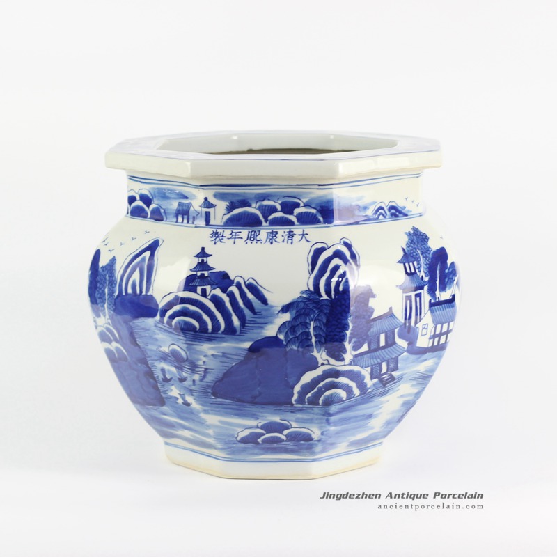 RYLU101-B_Hand paint blue color porcelain planter