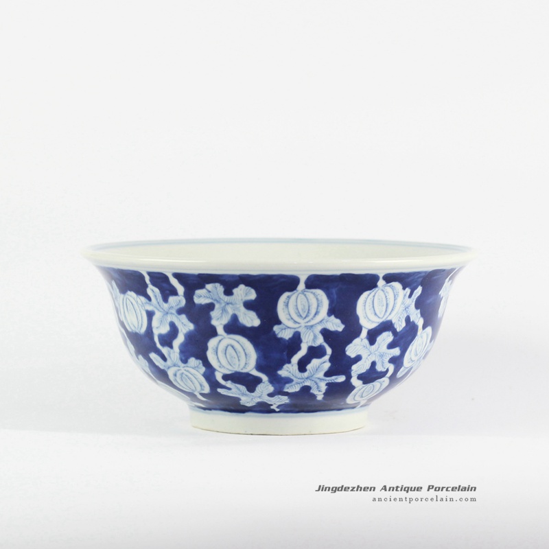 RYLU107-c_Melon vine pattern blue and white pottery bowl