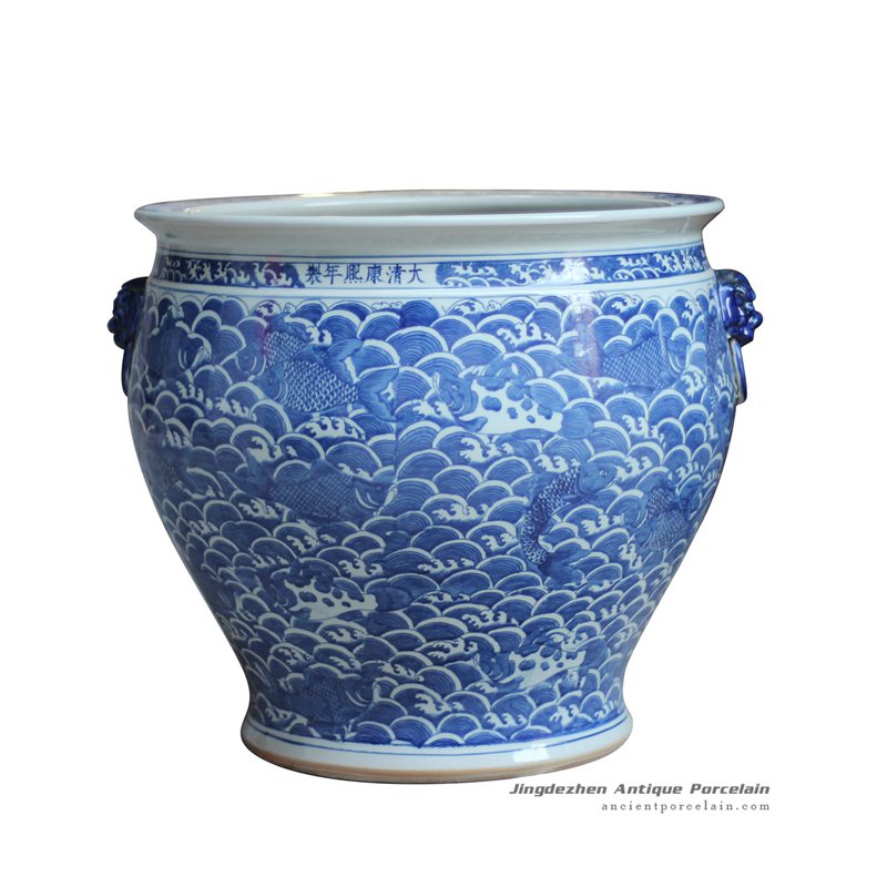 RYLU124-A_Large volume hand paint carp pattern gaint ceramic outdoor pot