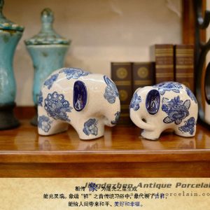 RYPU30-C_Blue and white decorative elephants ceramic animal doll ornaments