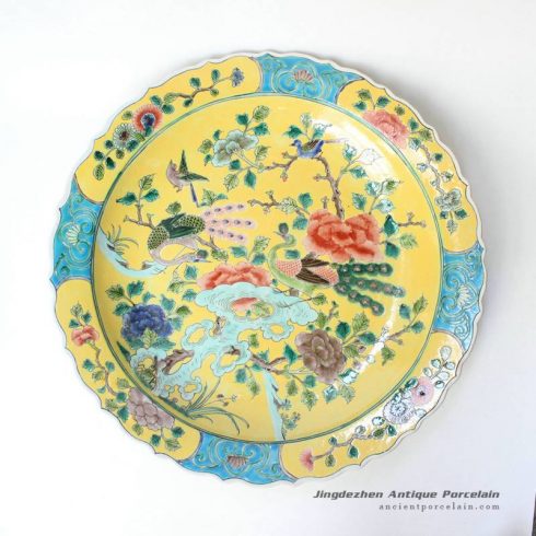 RYQQ38_17.5inch Plain tricolour Qing dynasty reproduction Chinese Porcelain Plate
