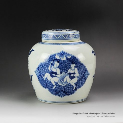 RYQQ53-A_D7.5inch Hand Painted Children Ceramic Lidded Jar