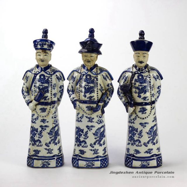RYXZ04-OLD_17 inch Set of 3 Chinese ceramic blue white standing emperor