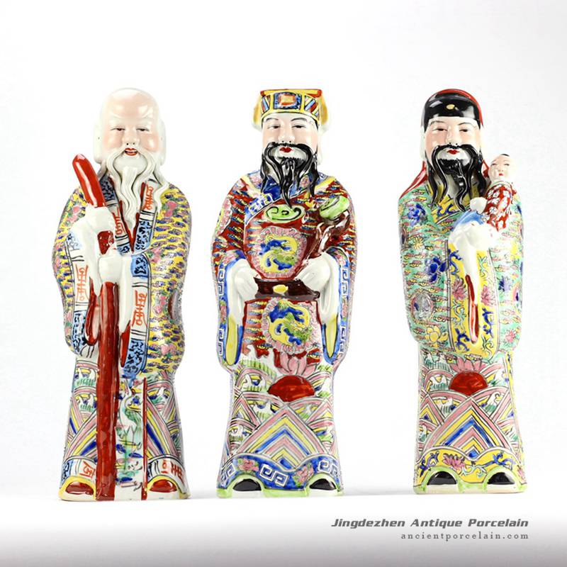 RYXZ07_15.7″ Set of 3 ceramic famille rose Chinese Fukurokuju stars