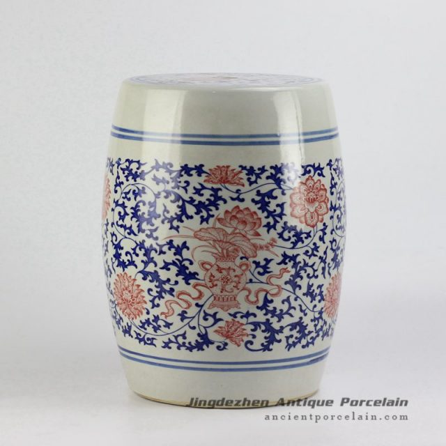 RYSP06-A_ red lotus mark blue and white ceramic barrel stool