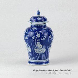 RYXN21_Blue color background hand paint children pattern ceramic temple jar