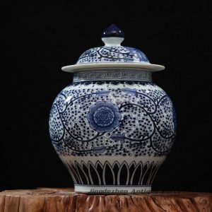 RZFQ05_Wholesale dark blue glaze hand paint high quality floral ceramic ginger jar