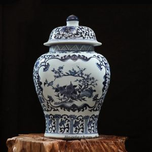 RZFQ13_Under glaze blue bird floral pattern large volume ceramic ginger jar