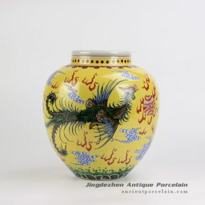 RZJH06_Yellow background hand paint phoenix and dragon pattern China style ceramic jar