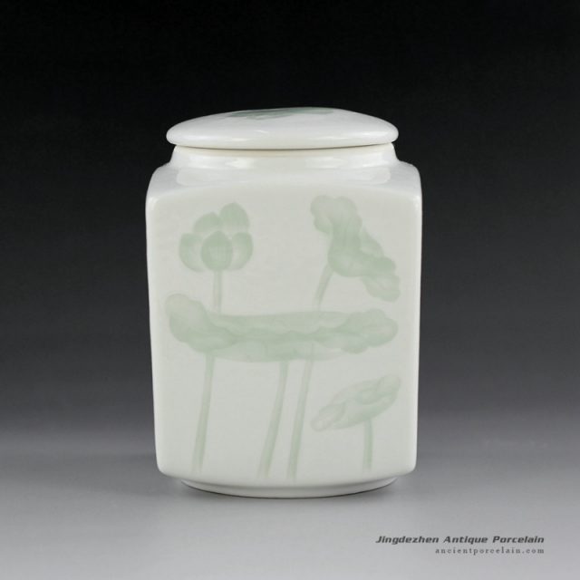 14AA03_Jingdezhen celadon hand carved tea jars tea holder brush holder