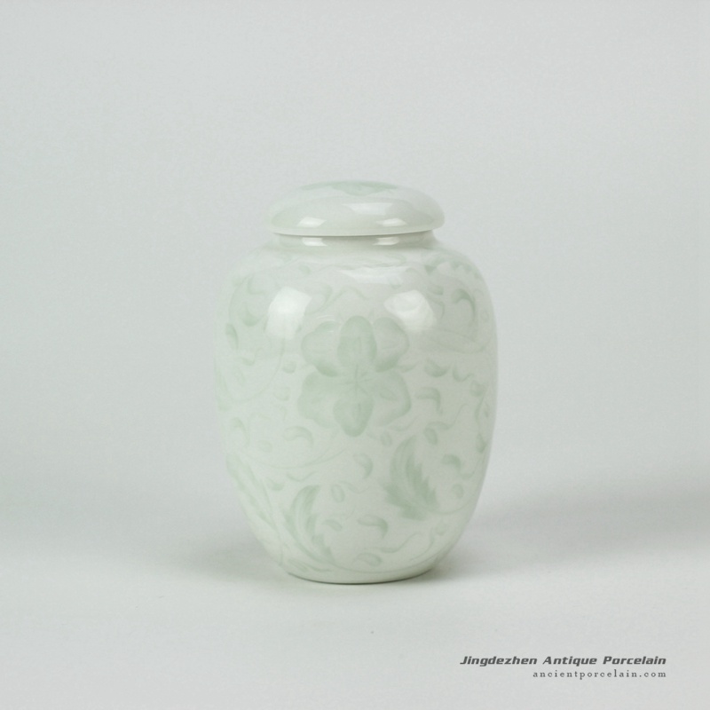 14AA04-b_Jingdezhen celadon hand carved tea jars tea holder brush holder