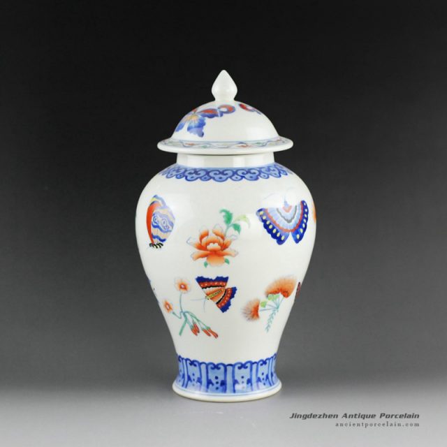 14AS101_Jingdezhen Qing dynasty reproduction Porcelain Ginger Jar butterfly design