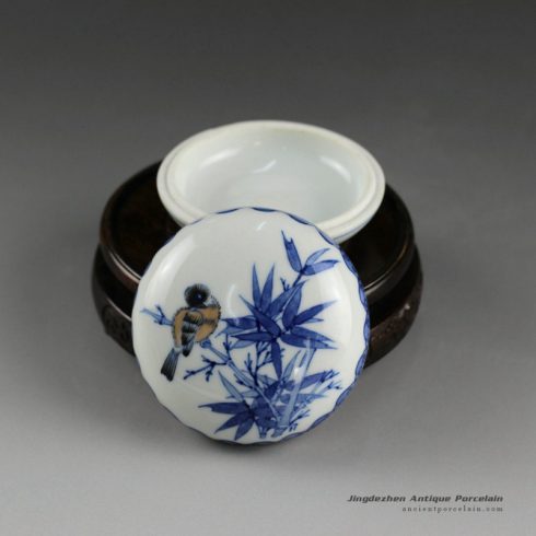 14AS110_Jingdezhen Qing dynasty reproduction Porcelain Inkpad hand painted floral bird design