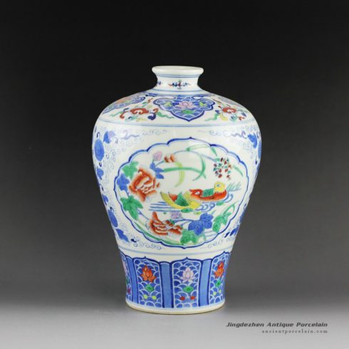 14AS137_Qing dynasty reproduction Jingdezhen Porcelain Vases hand painted bird design