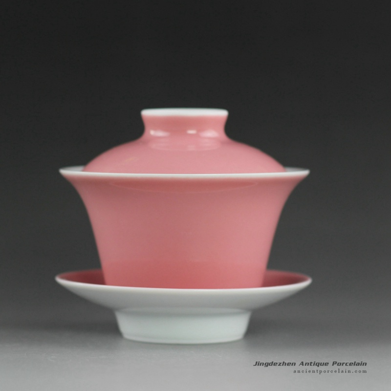 14CS110_Solid color ceramic tea cups gaiwan in yellow green red pink color etc.