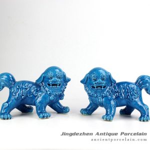 RZKC01-B_Vivid frizzled hair foo dog figurine in pairs