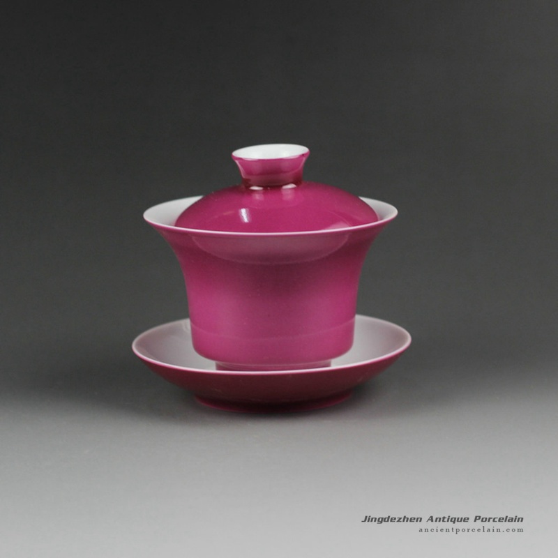 14ET07_Jingdezhen hand made solid color porcelain Gaiwan,pink tea bowl