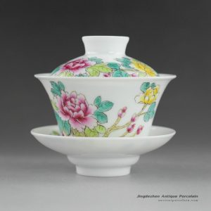 14NY23_Jingdezhen Hand painted floral Porcelain Gaiwan