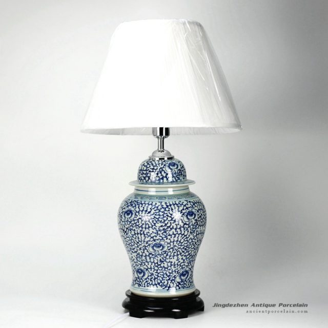 DS30-WD_Blue and white interlock lotus branch pattern ceramic ginger jar lamp