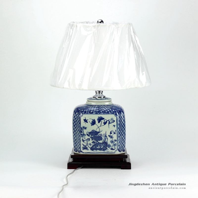 DS32-TM_New arrival oriental antique style blue white porcelain square jar lamps