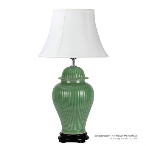 DS36-MA_Bamboo pattern engraved celadon glazed ceramic table lamp