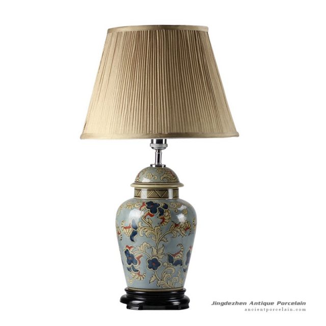 DS44-RYPU_New design floral pattern vintage ginger jar lamps